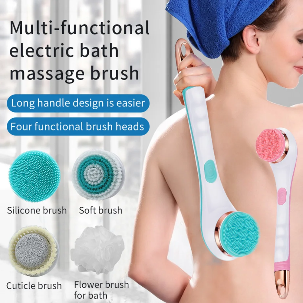 

4 In 1 Electric Bath Shower Brush Handheld Rechargeable Massage Body Brush Back Clean Long Handle Exfoliation Clean Dropshipping