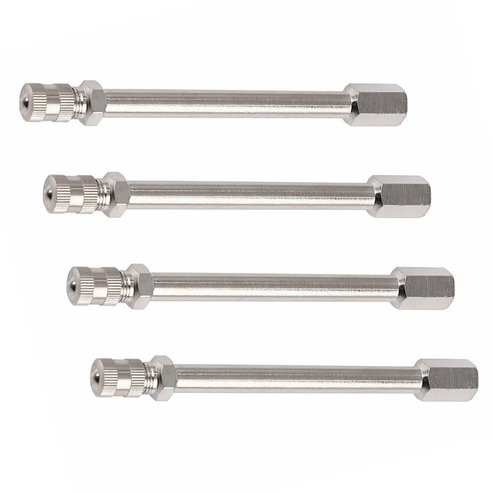 

4 In Tyre Valve Extension Rod 4 Pcs Car Extender Cap Metal Silver Tone