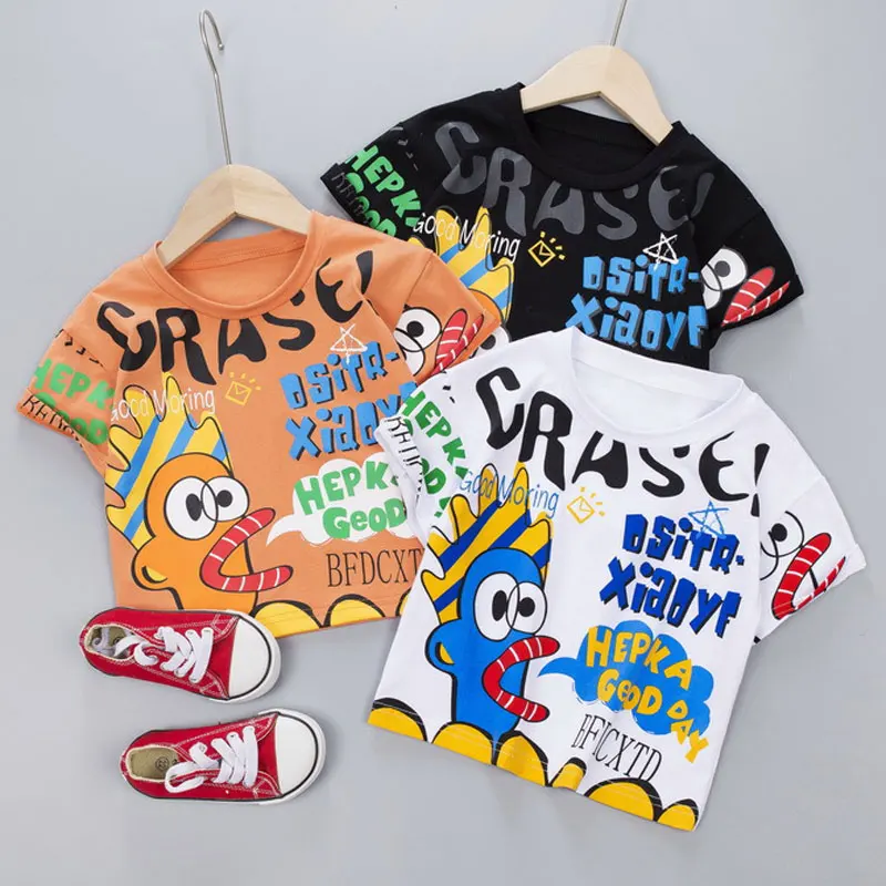 Модная футболка с мультяшным принтом летняя новая свободная для маленьких