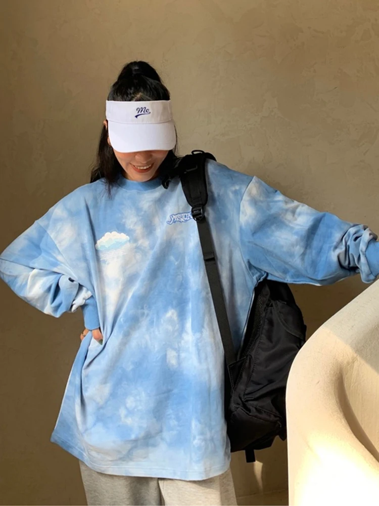 Осень/зима новый корейский стиль колледж Стиль галстук Краска Круглый вырез