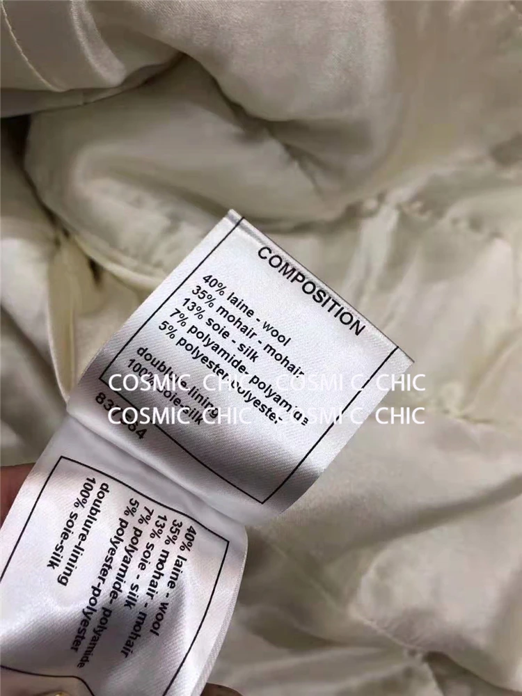 Cosmicchic Женская Осенняя элегантная белая короткая куртка Роскошная шерстяная твидовая куртка с длинными рукавами и золотым плетением нитей OL Женская куртка