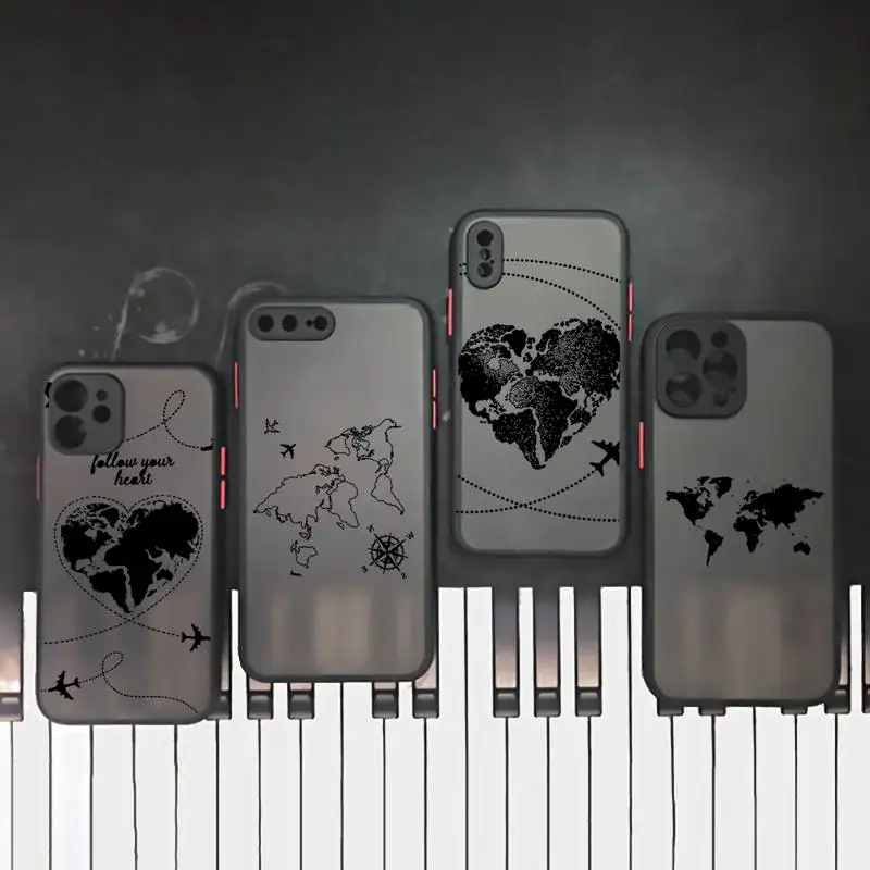 

World map travel airplane pattern Phone Case matte transparent For iphone 7 8 11 12 plus mini x xs xr pro max cover