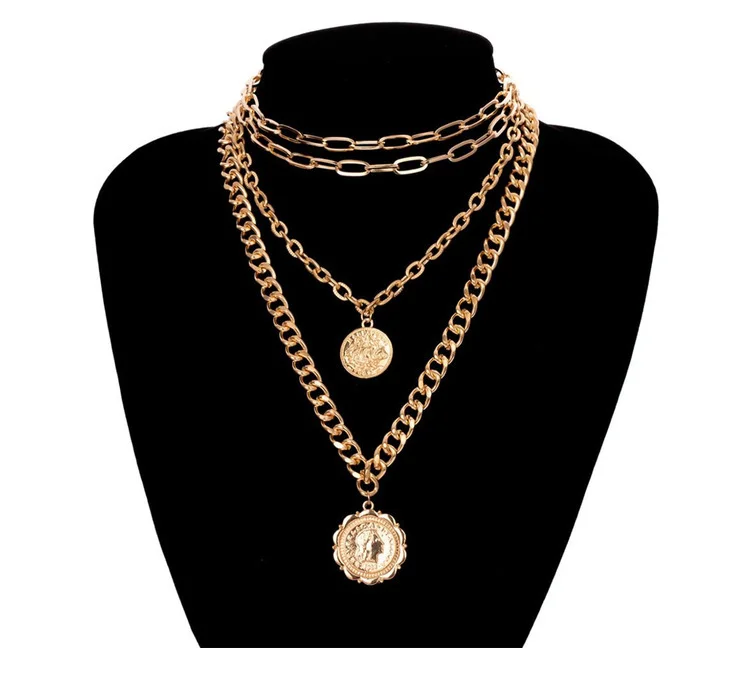Винтаж Золотая монета с портретом ожерелья подвесками в богемном стиле Женские