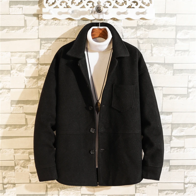 

Мужские пальто 2022 осенне-зимняя Шерстяная Смесь винтажная Черная куртка цвета хаки японская модная одежда