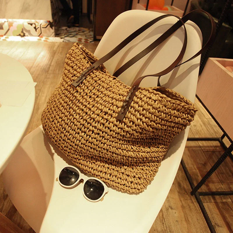 

Women Straw Beach Bag Vogue Travel Holiday Vacation Leisure Handmade Woven New Tote Shopping Large Capacity Ladies Shoulder Bags