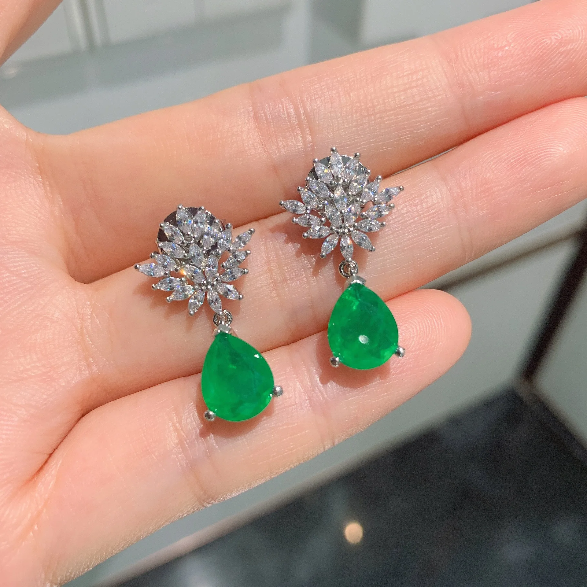

QTT Fashion Water Drop Jewelry Set Emerald TourmalineGemstone Bridal S925 Silver Jewelry Sets for Women Wedding Party