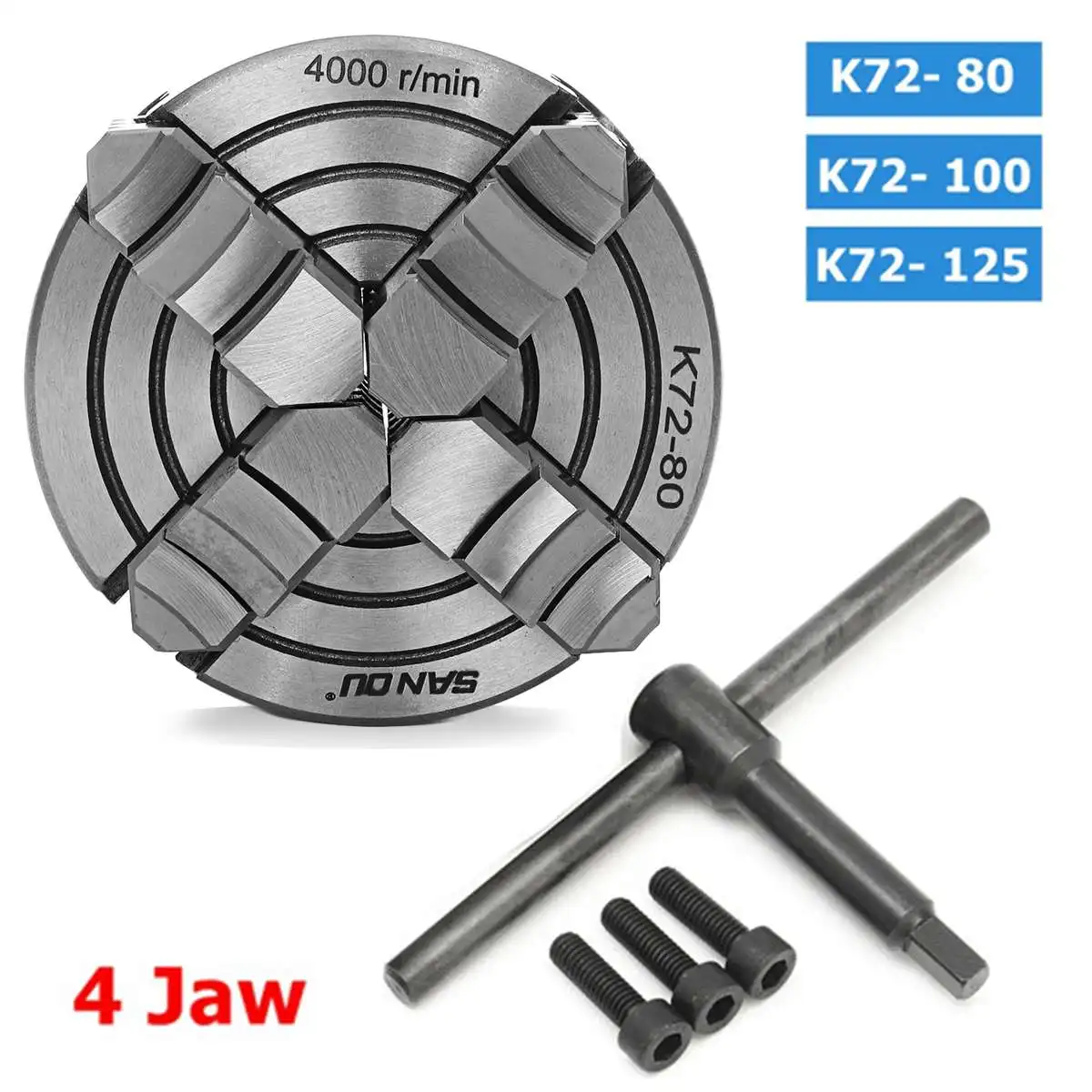 

125mm Chuck 4 Jaw 5" Lathe Independent & Reversible Jaw SANOU K72-125 for CNC Drilling Milling Woodworking