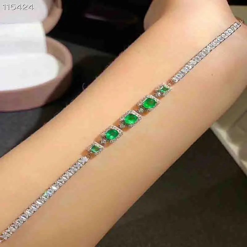 

Natural Emerald Chain Bracelets For Women S925 Silver Real Green Gemstones Fine Jewelry Gifts Top Quality Party May Birthstone