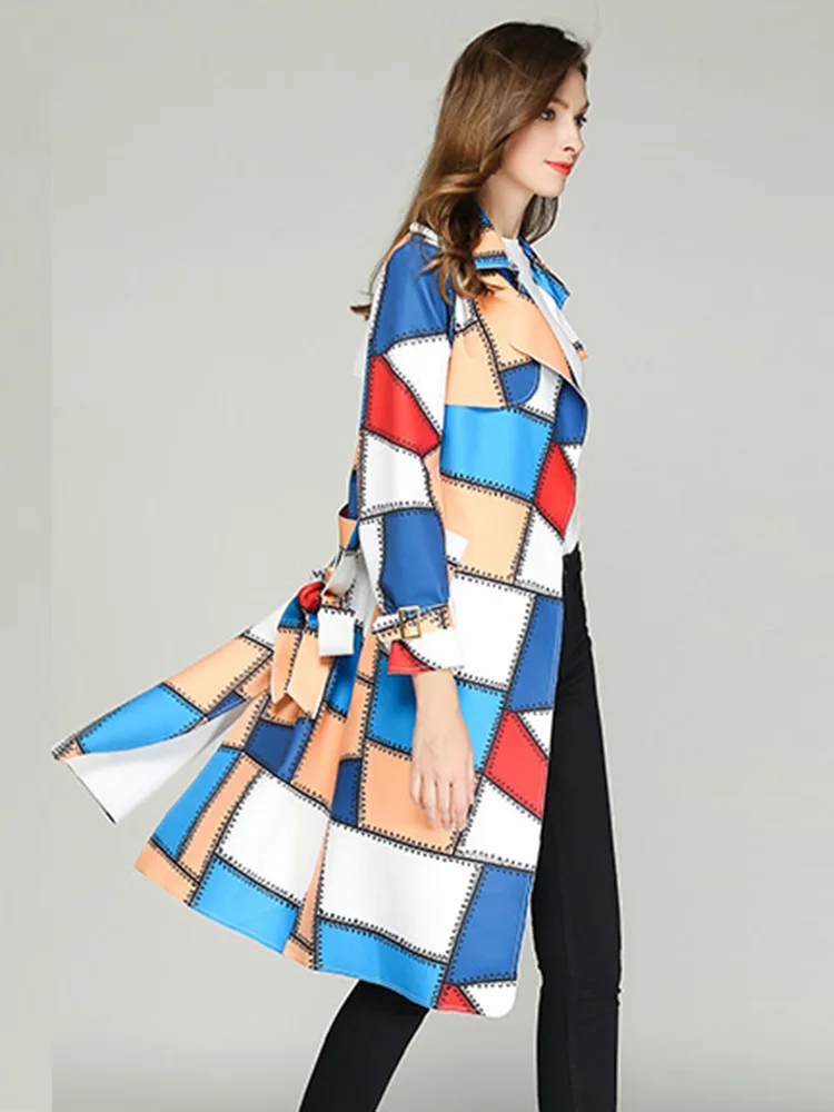 Женские плащи плащ весна осень 2020 принтом британский стиль ветровка