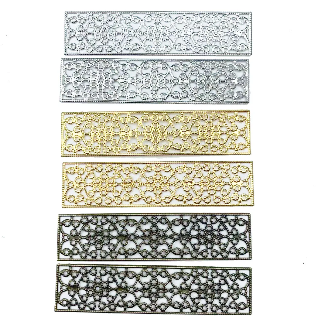 10 шт./лот 19*85 мм 2 цвета металл прямоугольник филигрань цветы срез Подвески основа