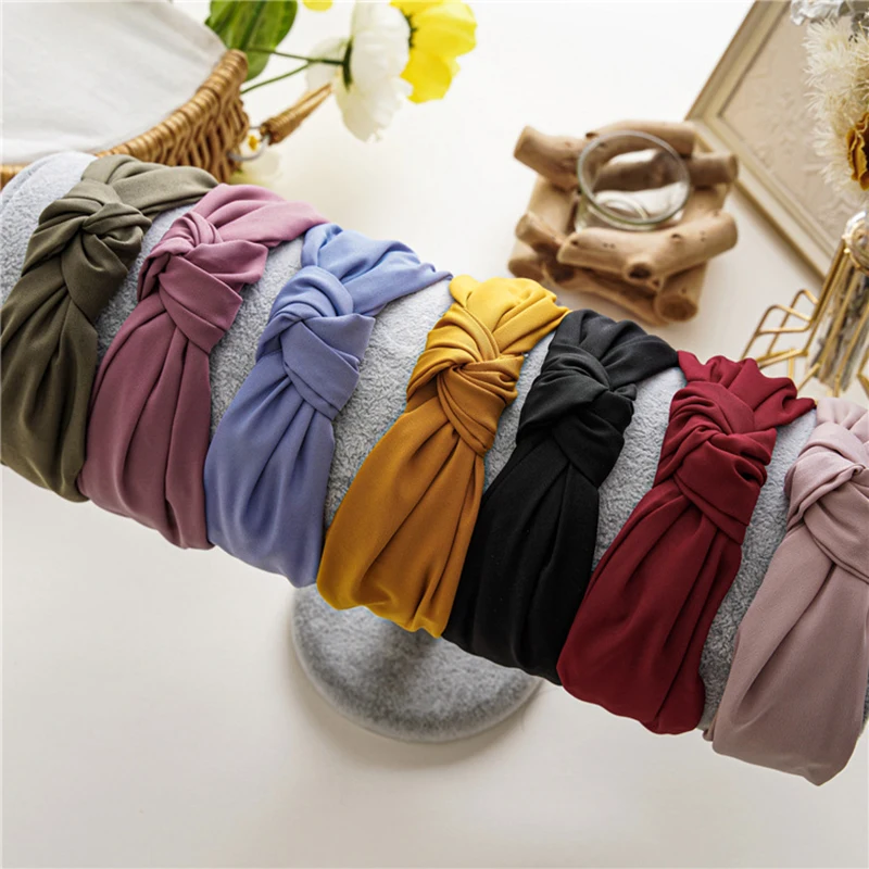 

Cross Knot Headband Solid Color Simple All-match Wide Side Hair Hoop Fashion Satin Handmade Hair Accessories Head Hoop