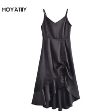 Moyatiy – robe mi longue à volants et sans bretelles pour femme, tenue de soirée élégante, noire, à la mode, sans manches, 2022  (3)