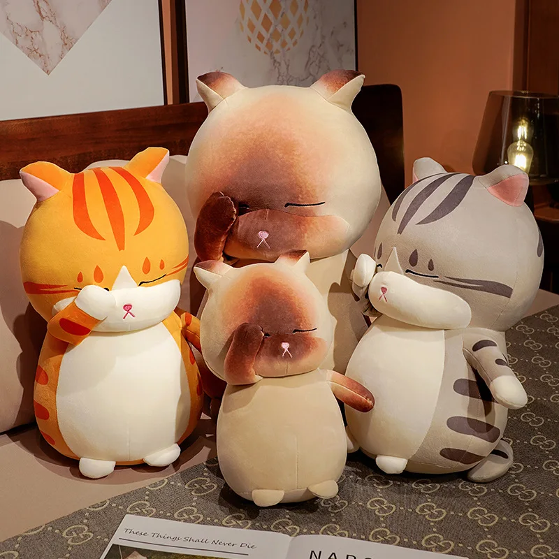 Standing Eyes Closed Cats Plush Toy Squishy Cute Stuffed Animal Doll Three Printing Colors For Kids Christmas | Игрушки и хобби