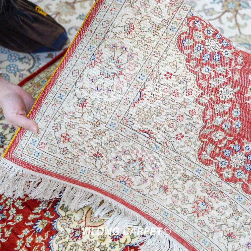 Yilong 2 5 &quotx 10&quot Персидский Шелковый ковровая дорожка красное медальон изысканная