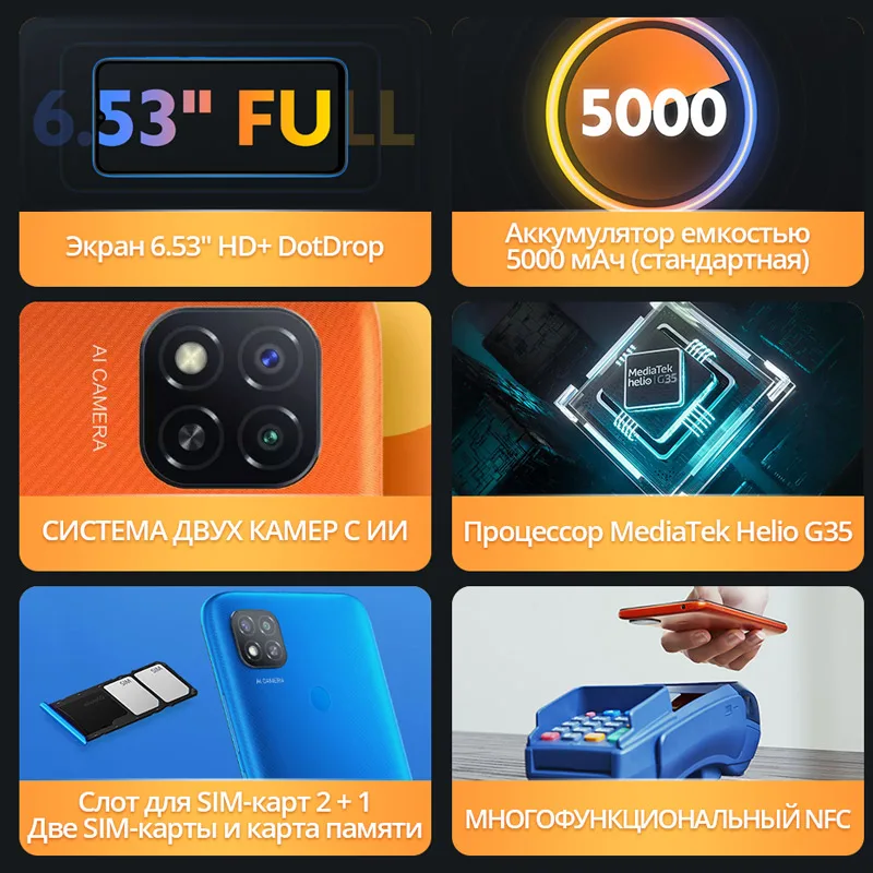Смартфон Xiaomi Redmi 9C NFC 2 + 32ГБ (Российская официальная гарантия)