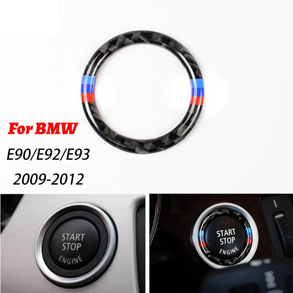 

Car Carbon Fiber Engine Start Stop Push Button Ignition Key Ring Decor Trim For BMW 3 series E90 E92 E93 2009 2010 2011 2012