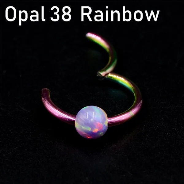Opal 38 Rainbow 1 шт. титановая шарнирная Опаловая перегородка кликер носовое кольцо Лабрет губа ушной хрящ спираль серьги гвоздики пирсинг ювелирные изделия 16 г - Окраска металла: Opal 38 Rainbow