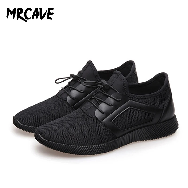 Мужские трикотажные кроссовки MRCAVE черные дышащие на плоской подошве с