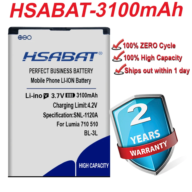 HSABAT Top Brand 3100mAh BP-3L battery for Nokia Lumia 710 510 603 610C 900 303 610 3030 505 within tracking number | Мобильные