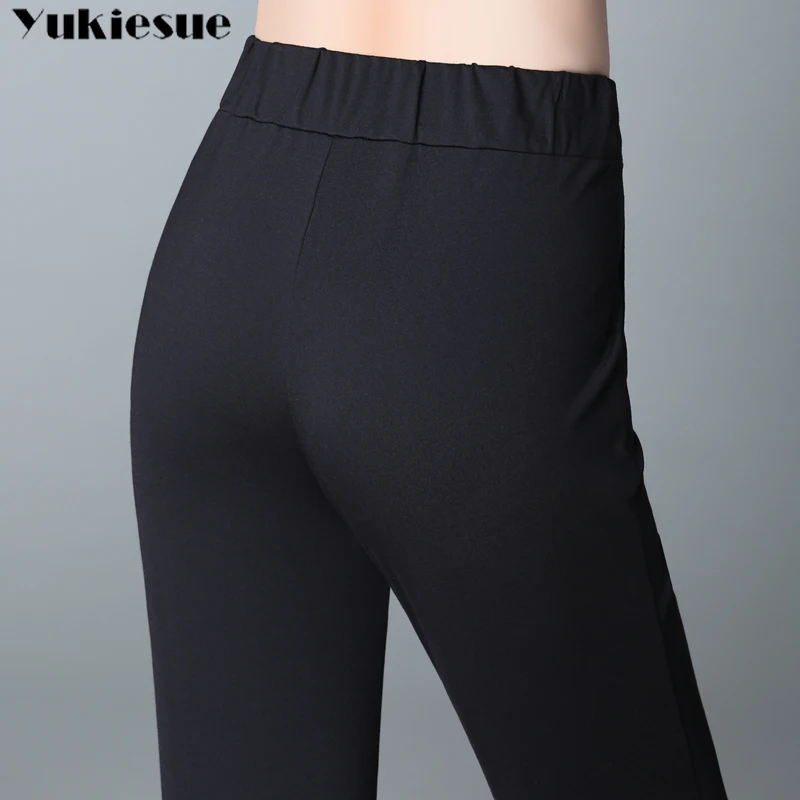 Черные элегантные офисные женские брюки с высокой эластичной талией и