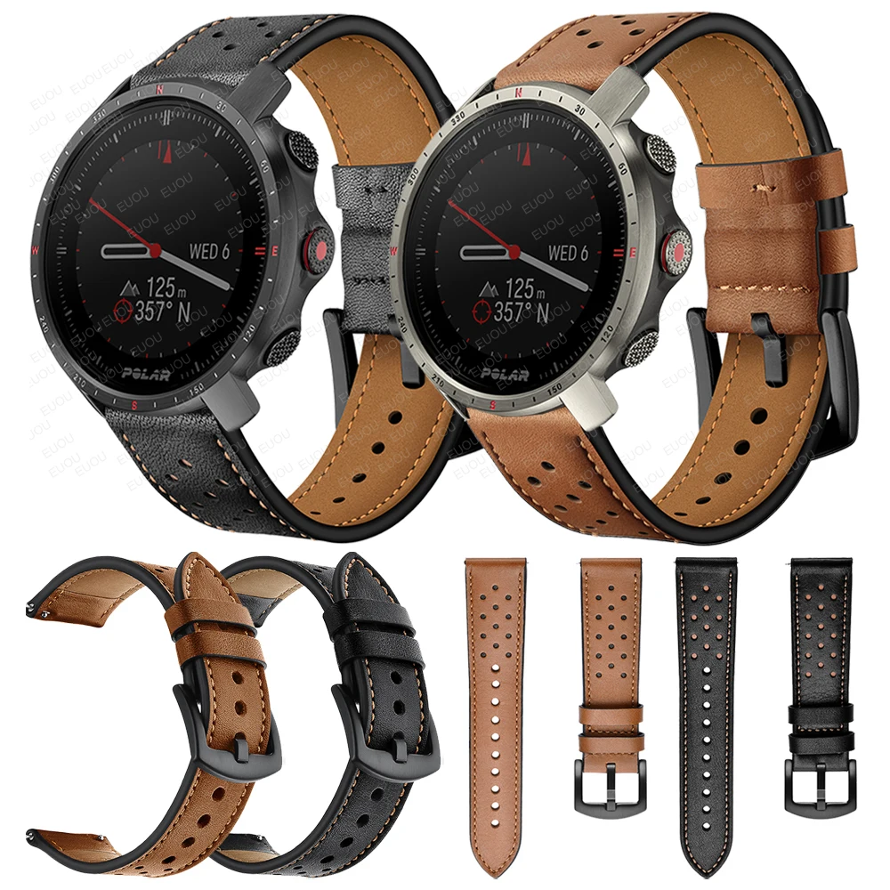 

Leather Strap For POLAR Grit X Pro Titan Watch Band Wristband For POLAR VANTAGE M2 M / IGNITE 2 / UNITE Watchband Brown/Black