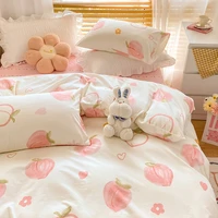 kawaii sweet peach comforter bedding set simple girl heart 100 cotton kids duvet bed sheet set full queen king size quilt cover