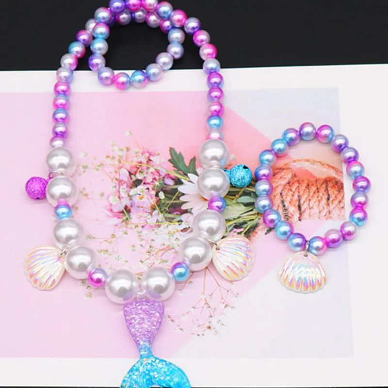 Детский набор для макияжа девочек серьги кольцо браслет ожерелье жемчуг в форме