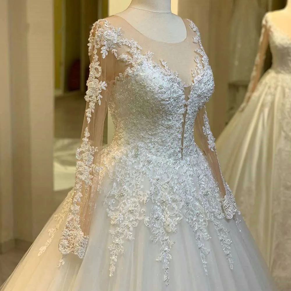 Vestido de noiva роскошное бальное платье с длинными рукавами свадебное Кружевная
