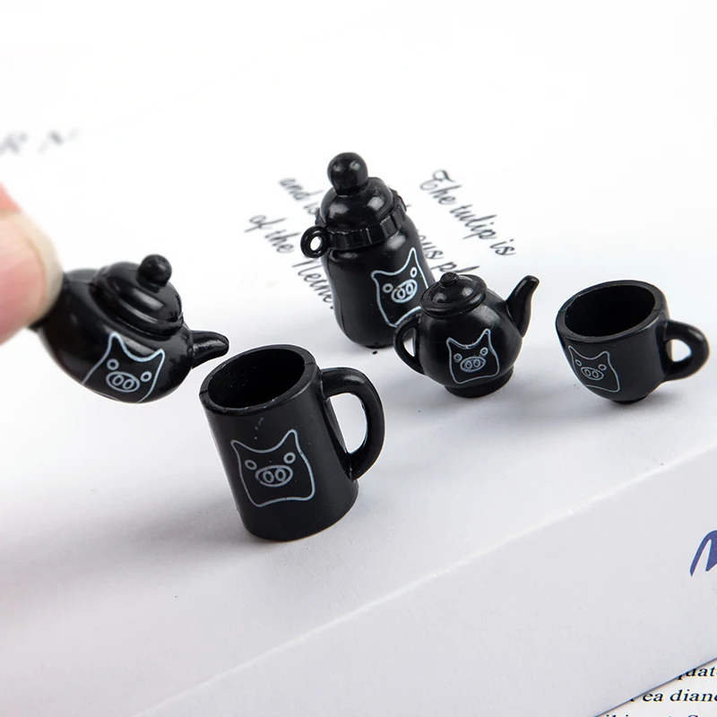 

2021 New 5Pcs/set Teapot Cup Kettle 1/12 Dollhouse Furniture Miniature Mini Cute Dining Kitchen Accessories DIY Toy Gift