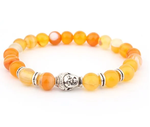 

8 мм желтого цвета в стиле «панк» Многоцветный натуральный агат камень Исцеление Рейки Будда, Йога браслет эластичный регулируемый вулкани...