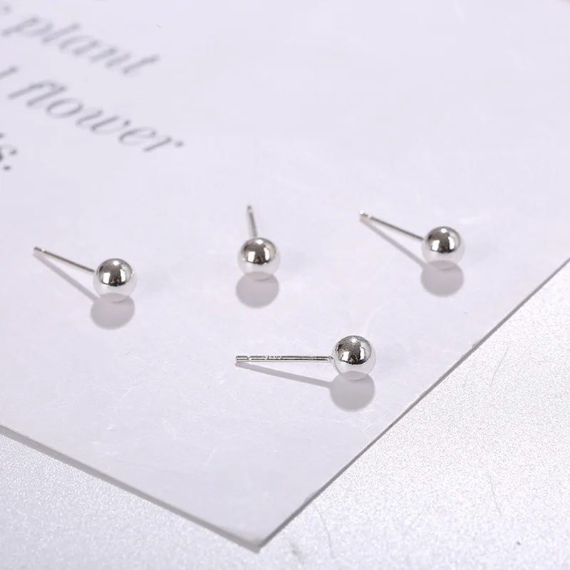 JINSE 3mm 4mm 5mm 6mm Small Silver Bead Ball Stud Earring 100% Real Solid Genuine 925 Sterling Retail &amp Wholesale TYC182 | Украшения и