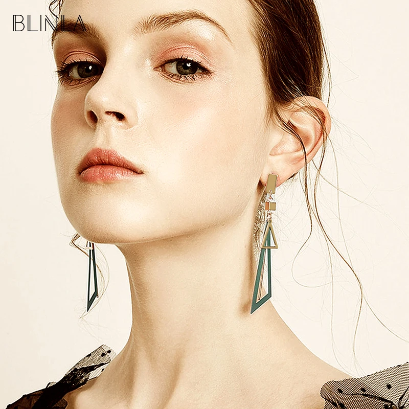 

BLINLA New Korean Statement Gold Drop Dangle Earrings Personality Geometric Long Triangle Tassel Earrings for Women 2019 Jewelry