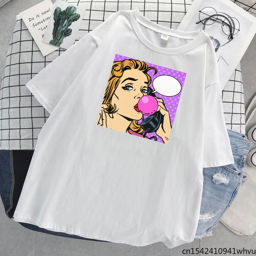 

Women Spit Bubble Gum Pop Style T Shirts for Girls Summer Soft Casual Korean Style Gothic Ins Fashion O-Neck