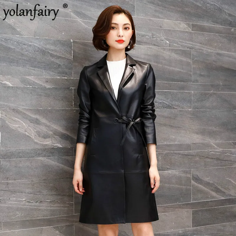 Женский Длинный блейзер из натуральной кожи демисезонная Ветровка овечьей F18J16051