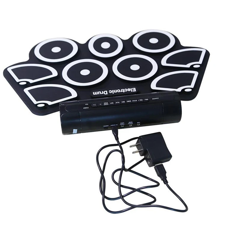New hand rolled silicone folding rack, portable USB electronic drum, double horn, electric drum, jazz drum percussion instrument