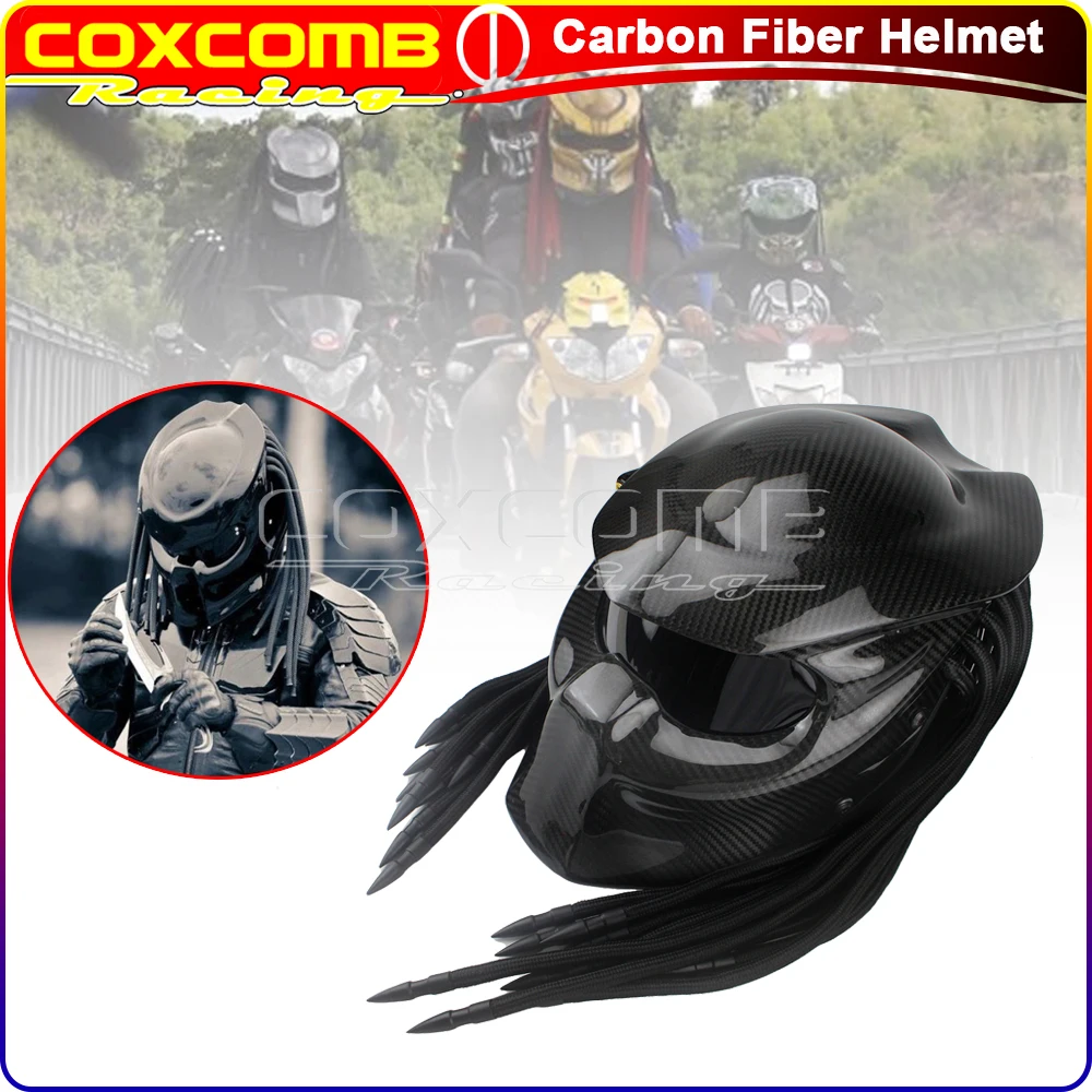 Beste Dot Goedgekeurd Predator Carbon Fiber Helm Sml Xl Xxl Motorcycle Biker Ijzer Volledige Gezicht Capacete Casco Man Universal