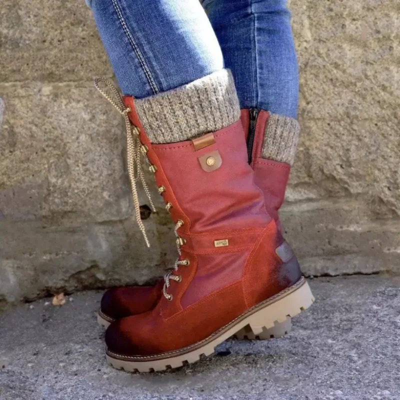 

Женские теплые ботинки до середины икры, женские мотоциклетные высокие замшевые ботинки, зимняя обувь в западном стиле, винтажные Ботинки ...