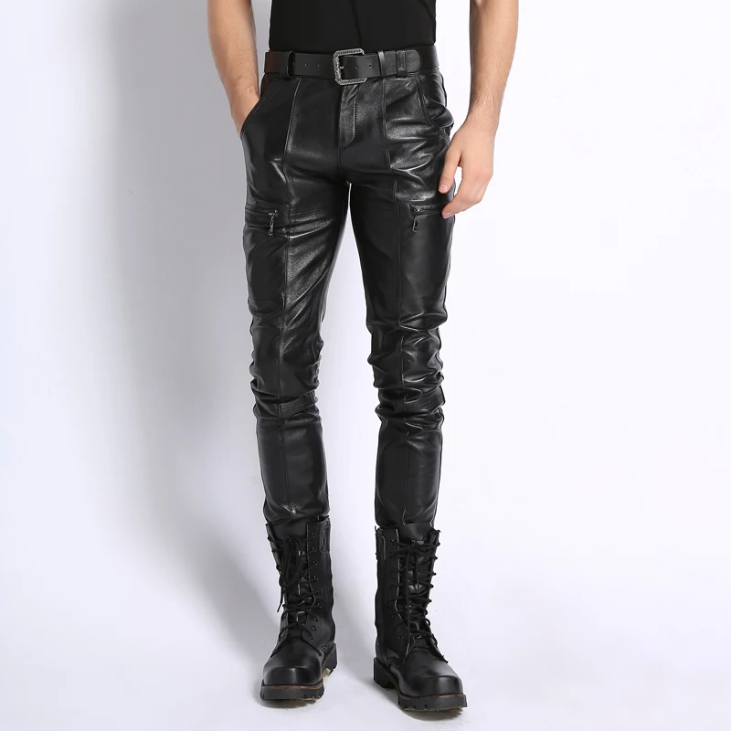Мужские брюки для мужчин Кожаные штаны из овечьей кожи мотоциклетная локомотив