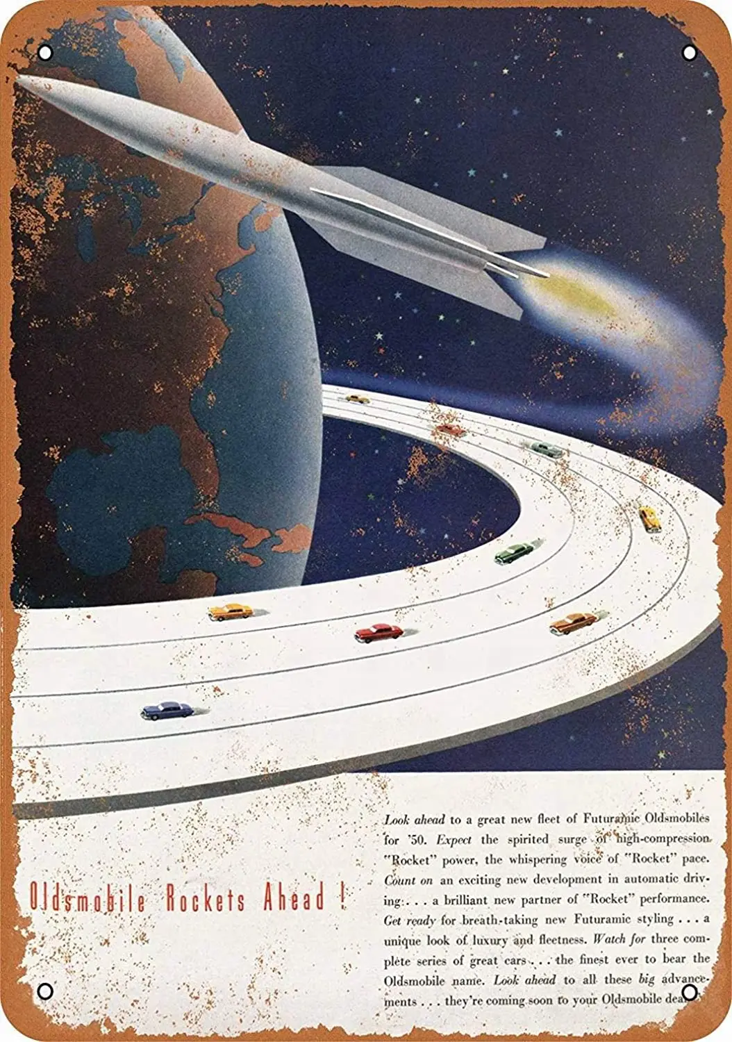 

Fsdva 8 x 12 Metal Sign - Oldsmobile Rockets Ahead - Retro Wall Decor Home Decor