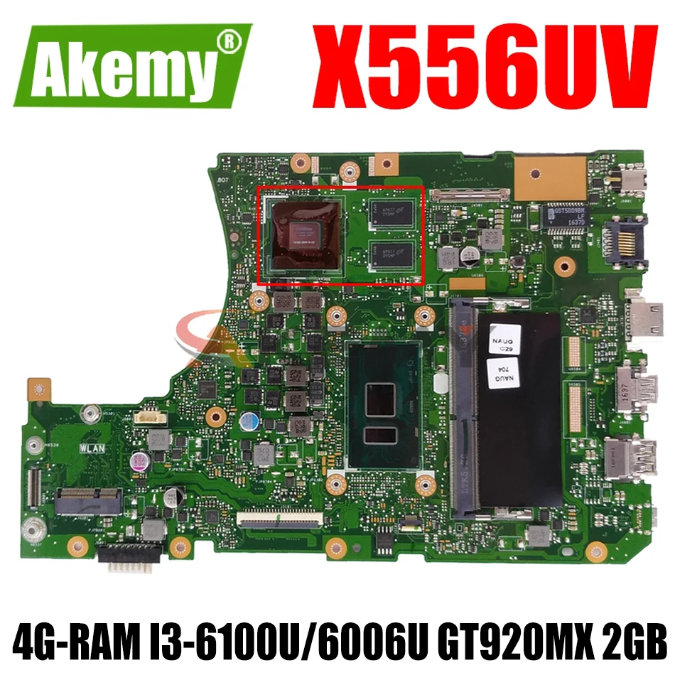 

AKEMY X556UV для ASUS X556UV X556UJ X556UB X556UR X556UF X556UQ оригинальная материнская плата 4G-RAM I3-6100U/6006U GT920MX 2 Гб