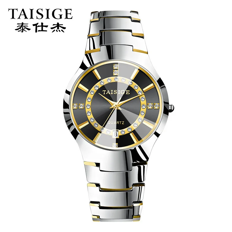 Часы наручные мужские круглые деловые кварцевые из вольфрамовой стали для