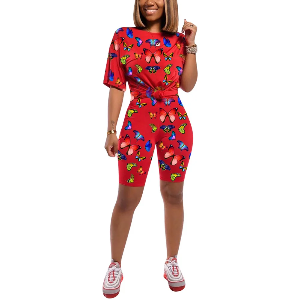 

Women Summer Clothes Short Sleeve Butterfly Print T-shirt Shorts Two Piece Set Top And Pants Women Set Two Piece Shorts Set