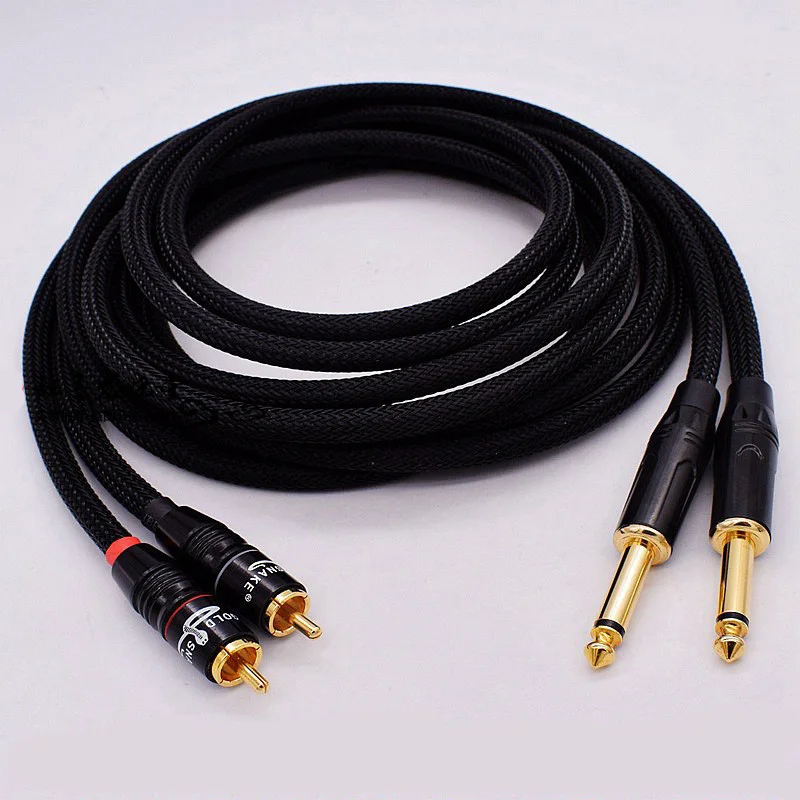 

Аудиокабель Hi-Fi с двумя разъемами 6,35 мм на 2 RCA, штекер 2 RCA на 6,5 мм, для диджеев, с двойным экранированием, 1 пара