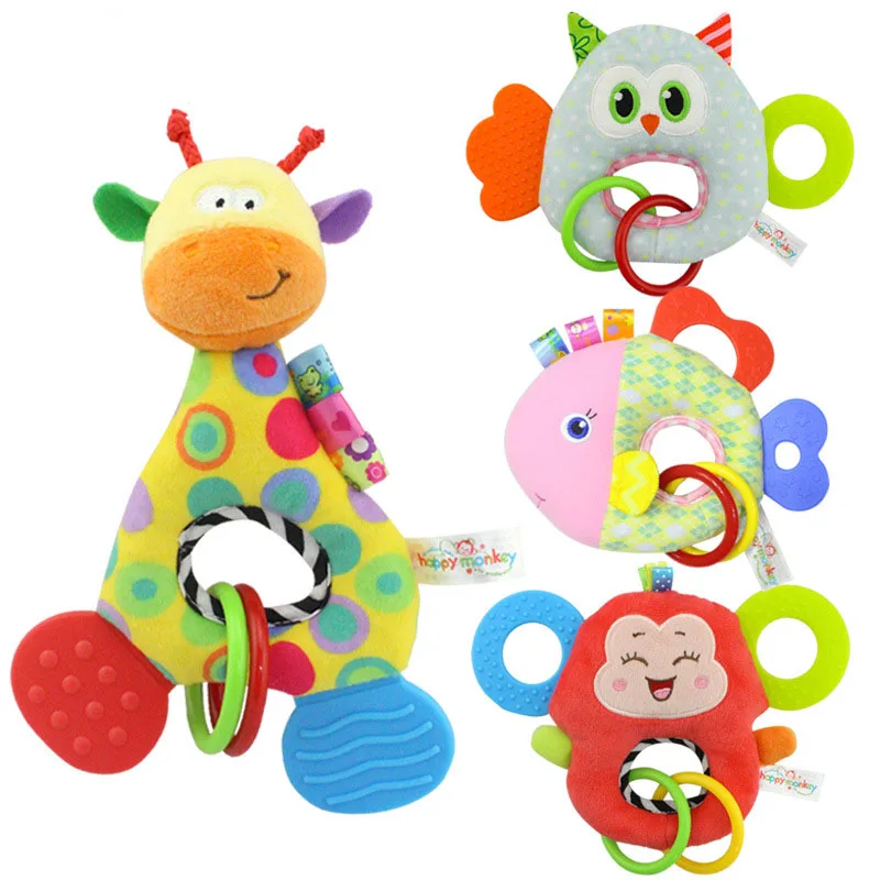 

Baby Infant Cartoon Animal Giraffe Fish Handle Rattles Soft Plush Safety Teether Toys Teeth Care Doll For Kid