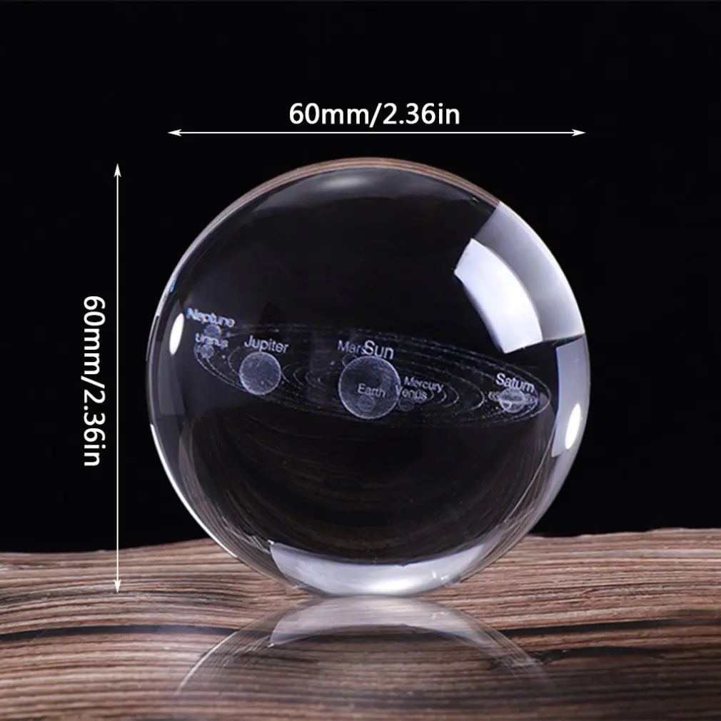 3D Solar System Crystal Ball Planets Glass Laser Engraved Globe Miniature Model Home Decor Astronomy Gift Ornament | Дом и сад