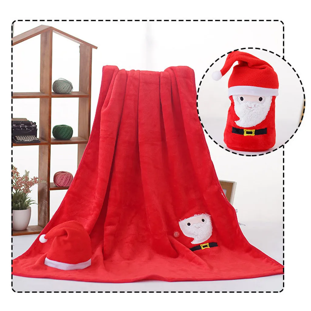 D OUNEED 1 Pc Hat and Flannel Blanket Set Snowman Super Soft Christmas Cartoon Flannel Fluffy Blanket Bed Sofa Children Gift#45 - Цвет: D
