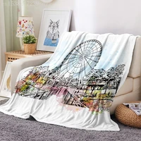 3d printing ferris wheel flannel blanket children adult leisure nap cover white printed bed sheet sofa throwing bedspread