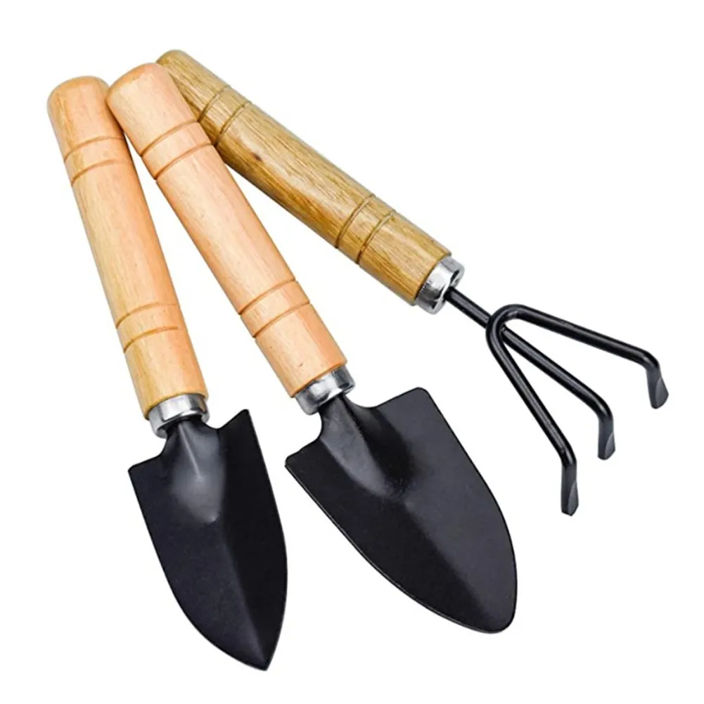 

3pcs Mini Plant Gardening Tools Set Mini Spade Claw Rake Shovel Flowers Planting Wooden Handle Metal Head Gardening Tools