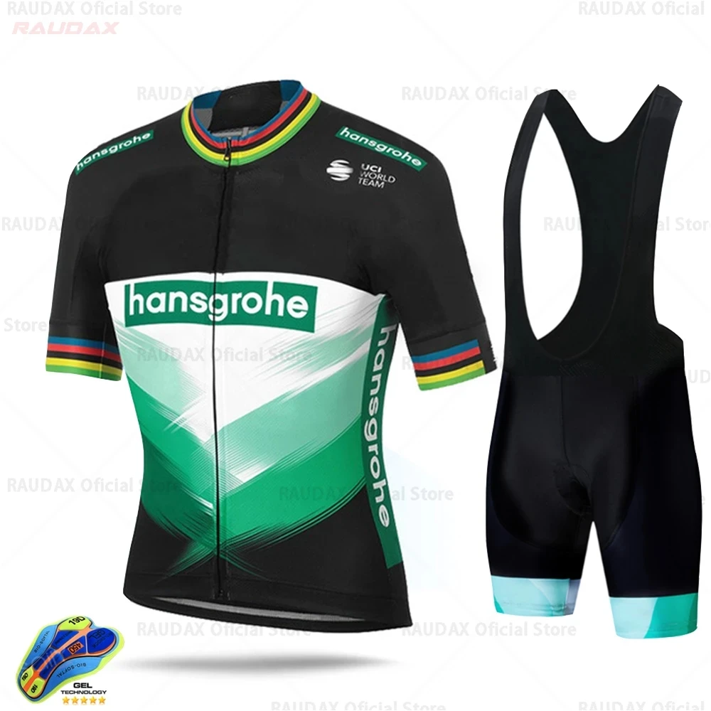 

2021 Boraful Hansgrohe Ropa Ciclismo Hombre Summer Cycling Jersey Breathable Men Sleeve Shirt Bike Bib Shorts 19D Gel Pad