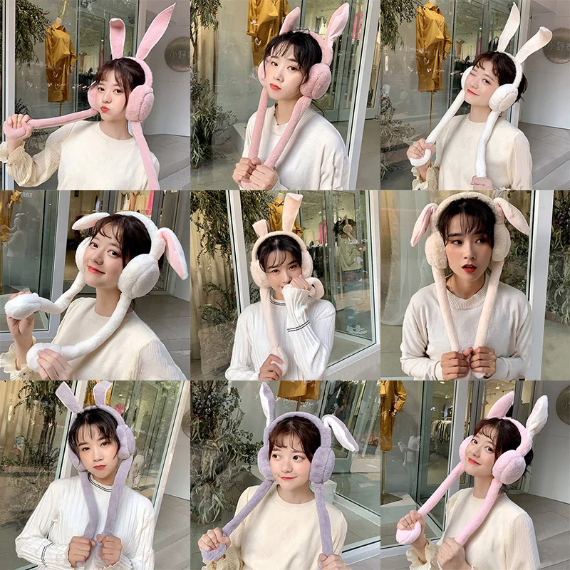 Женские милые наушники Cache Ear Модные женские теплые шапки плюшевые с заячьими